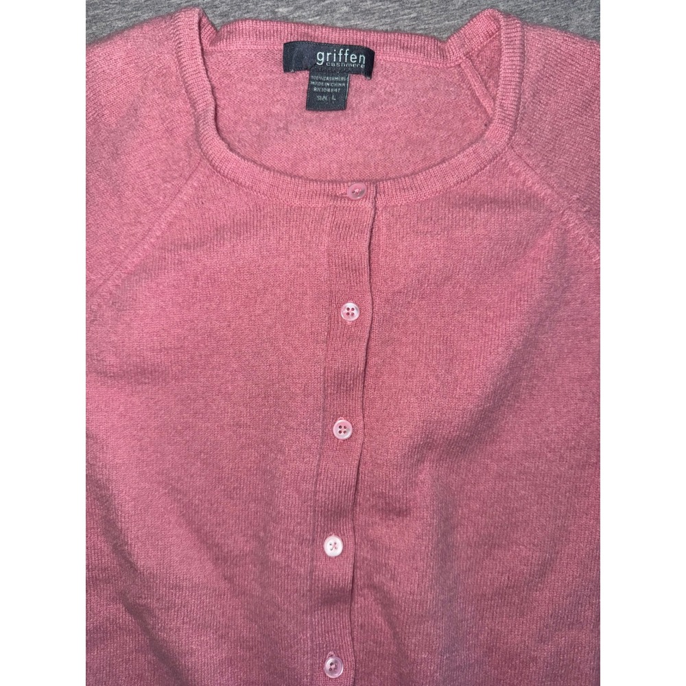Griffen Cashmere Cardigan Womens‎ Large Pink Slim Fit Sweater Preppy Minimalist